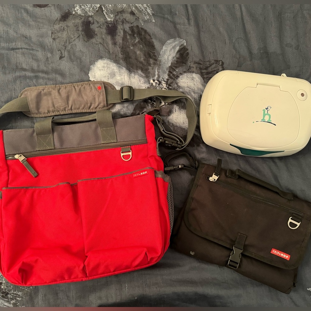 Skip Hop Duo Diaper Bag, & Portable Changing Pad & Hiccapop Wipes Warmer Dspnsr